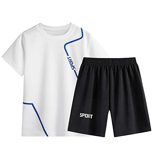 Echinodon Jungen Sport-Set Schnelltrockend Shirt + Shorts Anzug für Fußball Jogging Training Weiß 170 von Echinodon