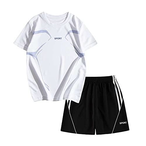 Echinodon Jungen Sport Set Schnelltrockend T-Shirt und Shorts Trainingsanzug Jogginganzug Freizeitanzug Weiß 170 von Echinodon