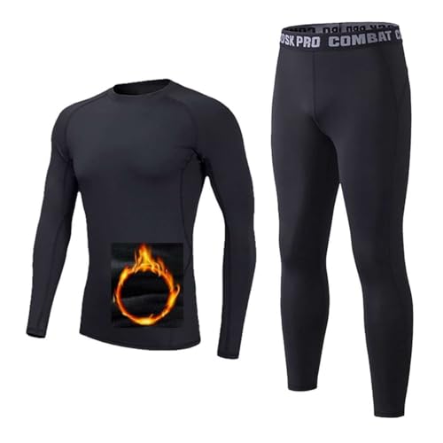 Echinodon Jungen Sportunterwäsche mit Fleecefutter Kinder Fußball Kompressionsunterwäsche Funktionsunterwäsche Set für Fitness Running Fußballtraining Basketball Radsport Fleecefutter-Schwarz S von Echinodon