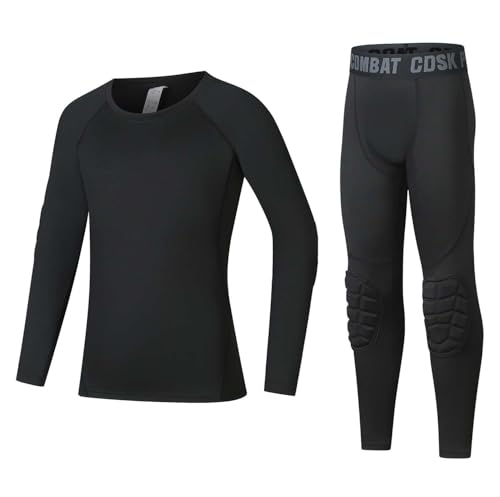 Echinodon Jungen Sportunterwäsche mit Knieschützer Kinder Funktionsunterwäsche Set für Fußball Training Schwarz M Echinodon Jungen Sportunterwäsche mit Knieschützer Kinder Funktionsunterwäsche Set für Fußball Training Schwarz M von Echinodon