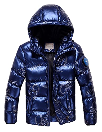 Echinodon Jungen Steppjacke Winterjacke Kinder Verdickte Jacke mit Kapuze Wasserabweisend Winndicht Winter Herbst Parka Blau 150 von Echinodon