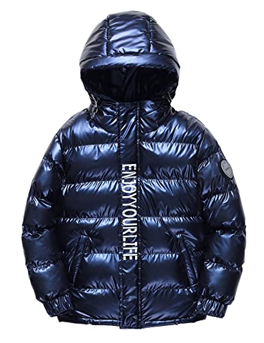 Echinodon Jungen Steppjacke Winterjacke Wasserabweisend Winndicht Kinder Verdickte Jacke mit Kapuze Winter Herbst Parka Blau 160 von Echinodon