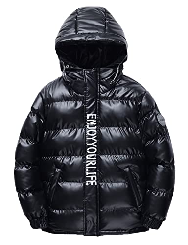 Echinodon Jungen Steppjacke Winterjacke Wasserabweisend Winndicht Kinder Verdickte Jacke mit Kapuze Winter Herbst Parka Schwarz 130 von Echinodon