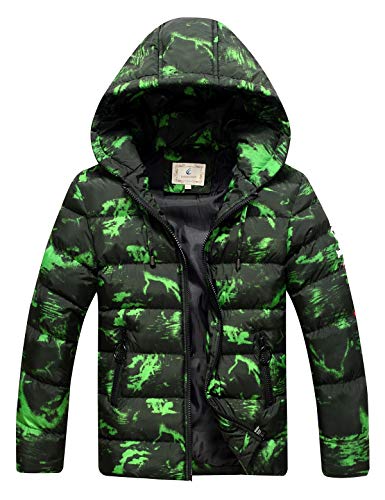 Echinodon Jungen Steppjacke mit Kapuze Verdickt Wasserdicht Winndicht Kinder Outdoor Jacke Kapuzenjacke Winter Herbst Grün 170 von Echinodon