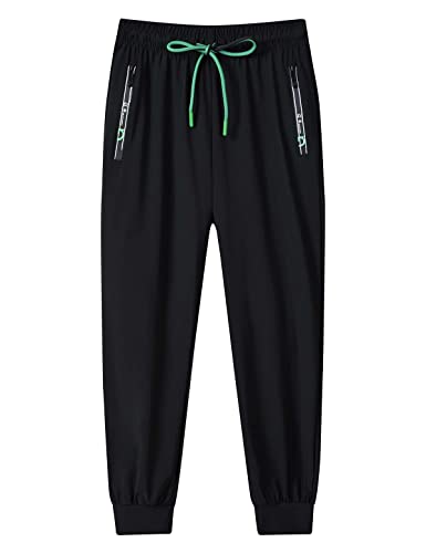 Echinodon Jungen Stretch-Sommerhose Kühlhose Dünn Leicht schnelltrocknend Freizeithose Sporthose Jogginghose A-Schwarz 150 von Echinodon
