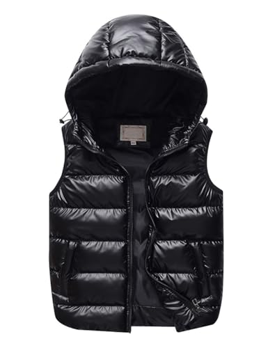 Echinodon Jungen Thermo-Steppweste mit Kapuze Kinder Weste Wasserabweisend Warm Outdoor Weste Schwarz 170 von Echinodon