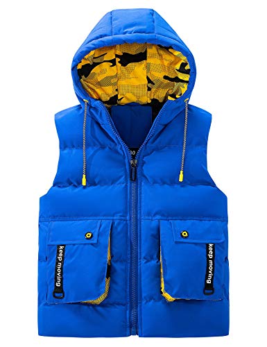 Echinodon Jungen Thermoweste mit Kapuze Kinder Weste Übergangsjacke Wasserabweisend Warm Herbst Outdoor Weste Blau 140 von Echinodon