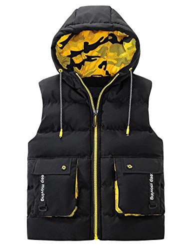 Echinodon Jungen Thermoweste mit Kapuze Kinder Weste Übergangsjacke Wasserabweisend Warm Herbst Outdoor Weste Schwarz 140 von Echinodon