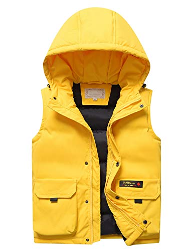 Echinodon Jungen Thermoweste mit Kapuze Kinder Weste Wasserabweisend Warm Herbst Übergangsjacke Outdoor Weste Gelb 170 von Echinodon