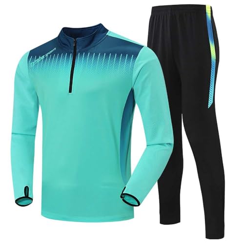 Echinodon Jungen Trainingsanzug Kinder Jogginganzug Fußball Trikot Polyester Langarmshirt + Hose Mädchen Sportanzug Blau M von Echinodon