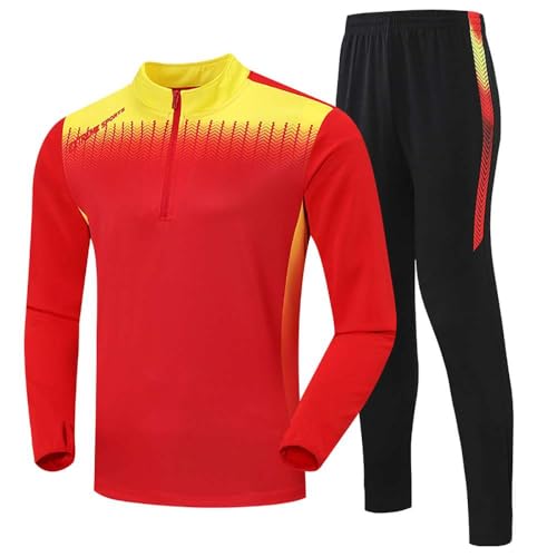 Echinodon Jungen Trainingsanzug Kinder Jogginganzug Fußball Trikot Polyester Langarmshirt + Hose Mädchen Sportanzug Rot XS von Echinodon