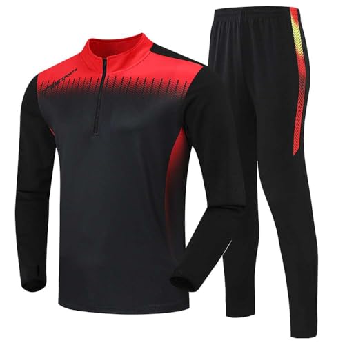 Echinodon Jungen Trainingsanzug Kinder Jogginganzug Fußball Trikot Polyester Langarmshirt + Hose Mädchen Sportanzug Schwarz 2XS von Echinodon