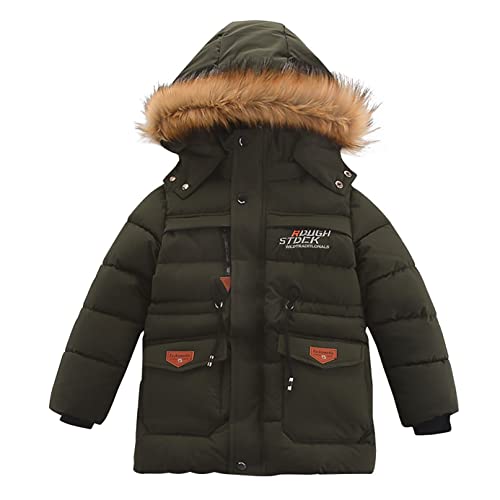 Echinodon Jungen Winterjacke mit Fleecefutter Kinder Mantel mit Kapuze Winter Parka Lange Jacke Armeegrün 150 von Echinodon