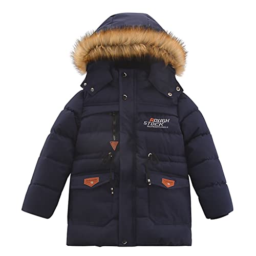 Echinodon Jungen Winterjacke mit Fleecefutter Kinder Mantel mit Kapuze Winter Parka Lange Jacke Navy 140 von Echinodon