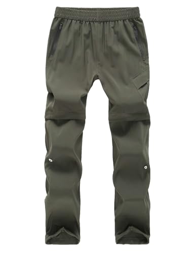 Echinodon Kinder 2-in-1-Outdoorhose Sommer Zipp Off Hose Dünn Leicht Wasserdicht Jungen Mädchen Trekkinghose Wanderhose Armeegrün 140 von Echinodon