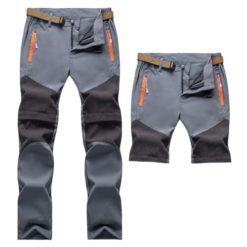 Echinodon Kinder 2-in-1 Outdoorhose Zip Off Hose Wasserabweisend Schnelltrocknend Dünn Leicht Sommerhose Jungen Trekkinghose Mädchen Wanderhose Grau XL von Echinodon