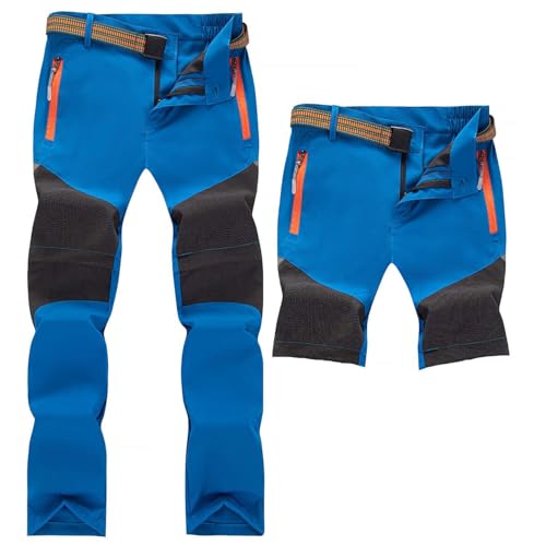 Echinodon Kinder 2-in-1 Outdoorhose Zip Off Hose Wasserabweisend Schnelltrocknend Dünn Leicht Sommerhose Jungen Trekkinghose Mädchen Wanderhose Hellblau 3XL von Echinodon