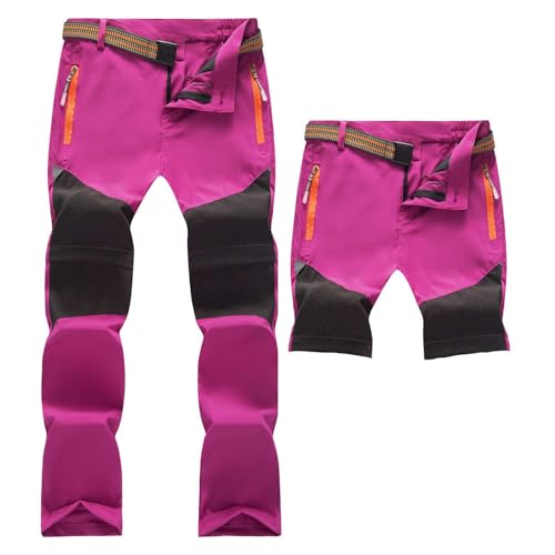 Echinodon Kinder 2-in-1 Outdoorhose Zip Off Hose Wasserabweisend Schnelltrocknend Dünn Leicht Sommerhose Jungen Trekkinghose Mädchen Wanderhose Rosa XL von Echinodon