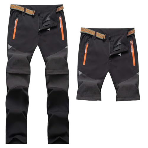 Echinodon Kinder 2-in-1 Outdoorhose Zip Off Hose Wasserabweisend Schnelltrocknend Dünn Leicht Sommerhose Jungen Trekkinghose Mädchen Wanderhose Schwarz S von Echinodon