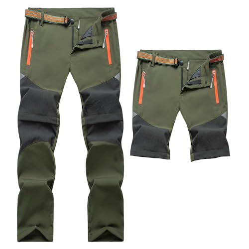 Echinodon Kinder 2-in-1 Outdoorhose Zip Off Hose Wasserabweisend Schnelltrocknend Dünn Leicht Sommerhose Jungen Trekkinghose Mädchen Wanderhose Armeegrün 2XL von Echinodon