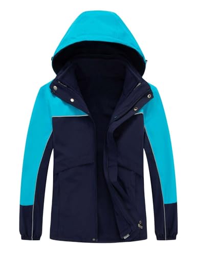 Echinodon Kinder 3 in 1 Outdoorjacke Jungen Mädchen Wasserabweisend Winddicht Warm Funktionsjacke Wanderjacke Dunkelblau 150 von Echinodon