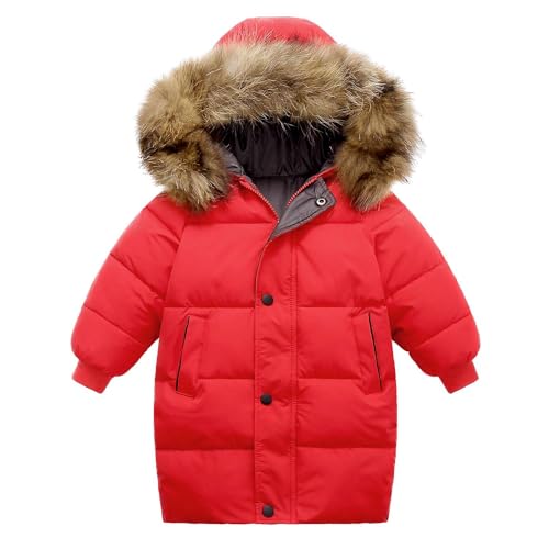 Echinodon Kinder Baby Jacke mit Fellkapuze Mantel Lang Winterjacke Jungen Mädchen Parka Rot 100 von Echinodon