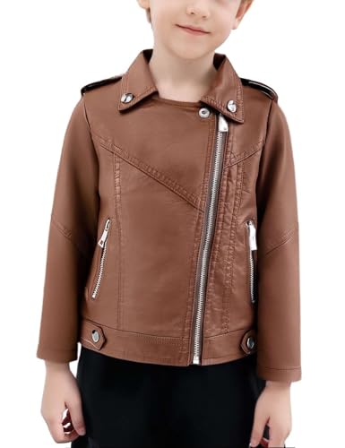 Echinodon Kinder Bikerjacke Junge Jacke Lederjacke aus Kunstleder Motorradjacke Gelb 140 von Echinodon