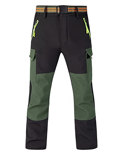 Echinodon Kinder Gefütterte Hose Outdoorhose Skihose Winddicht Wasserabweisend Warm Jungen Mädchen Winterhose Armeegrün XXL von Echinodon