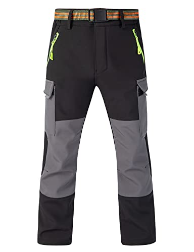 Echinodon Kinder Gefütterte Hose Outdoorhose Skihose Winddicht Wasserabweisend Warm Jungen Mädchen Winterhose Schwarz/Grau L von Echinodon