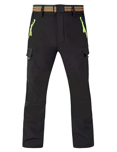 Echinodon Kinder Gefütterte Hose Outdoorhose Skihose Winddicht Wasserabweisend Warm Jungen Mädchen Winterhose Schwarz XL von Echinodon