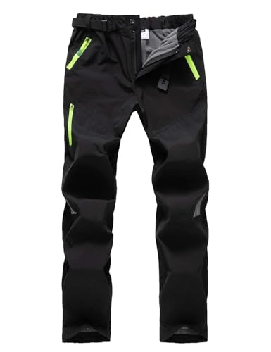 Echinodon Kinder Gefütterte Hose Skihose Softshellhose Jungen Mädchen Outdoorhose Reflektoren Winddicht Wasserabweisend Trekkinghose Wanderhose Schwarz 3XL von Echinodon