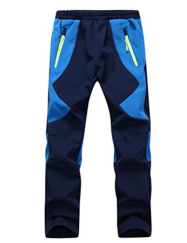 Echinodon Kinder Gefütterte Hose Softshellhose Wasserdicht Winddicht Atmungsaktiv Warm Regenhose Jungen Mädchen Trekkinghose Skihose Blau M von Echinodon