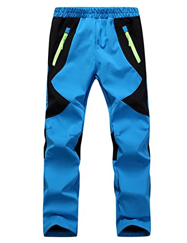 Echinodon Kinder Gefütterte Hose Softshellhose Wasserdicht Winddicht Atmungsaktiv Warm Regenhose Jungen Mädchen Trekkinghose Skihose Hellblau XS von Echinodon