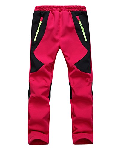 Echinodon Kinder Gefütterte Hose Softshellhose Winddicht Wasserabweisend Atmungsaktiv Warm Regenhose Skihose Jungen Mädchen Trekkinghose Rot L von Echinodon