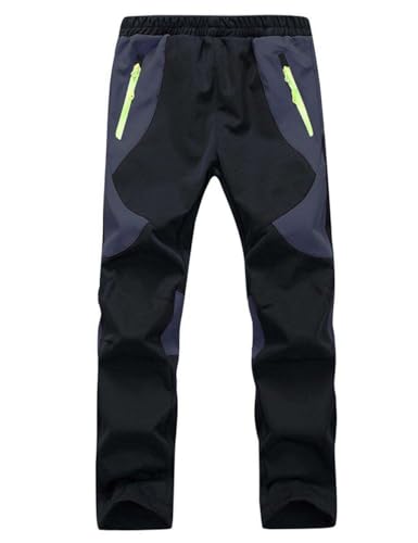 Echinodon Kinder Gefütterte Hose Softshellhose Winddicht Wasserabweisend Atmungsaktiv Warm Regenhose Skihose Jungen Mädchen Trekkinghose Wanderhose Schwarz L von Echinodon