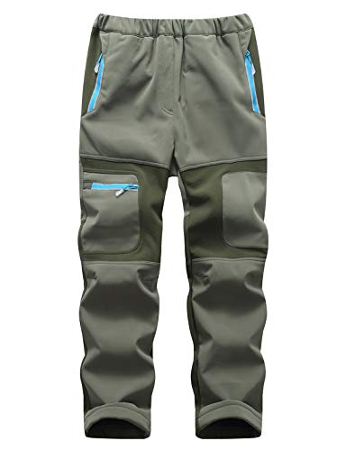 Echinodon Kinder Gefütterte Hose Softshellhose Winddicht Wasserabweisend Warm Jungen Mädchen Winter Outdoorhose Wanderhose Armeegrün 3XL von Echinodon