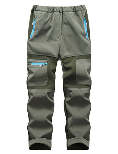 Echinodon Kinder Gefütterte Hose Softshellhose Winddicht Wasserabweisend Warm Jungen Mädchen Winter Outdoorhose Wanderhose Armeegrün XL von Echinodon