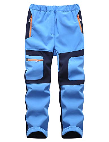 Echinodon Kinder Gefütterte Hose Softshellhose Winddicht Wasserabweisend Warm Jungen Mädchen Winter Outdoorhose Wanderhose Blau 3XL von Echinodon