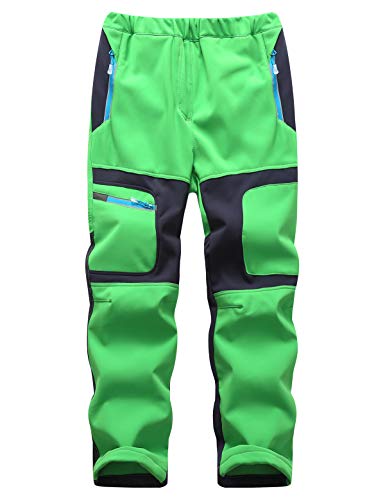 Echinodon Kinder Gefütterte Hose Softshellhose Winddicht Wasserabweisend Warm Jungen Mädchen Winter Outdoorhose Wanderhose Grün L von Echinodon