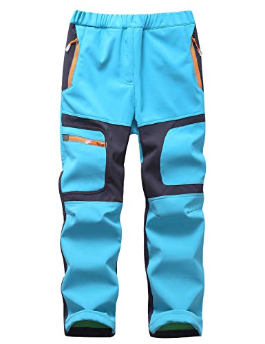 Echinodon Kinder Gefütterte Hose Softshellhose Winddicht Wasserabweisend Warm Jungen Mädchen Winter Outdoorhose Wanderhose Hellblau 3XL von Echinodon