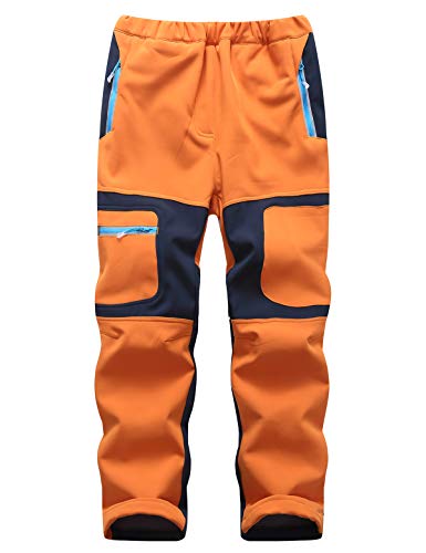 Echinodon Kinder Gefütterte Hose Softshellhose Winddicht Wasserabweisend Warm Jungen Mädchen Winter Outdoorhose Wanderhose Orange 3XL von Echinodon