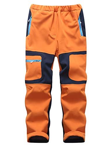 Echinodon Kinder Gefütterte Hose Softshellhose Winddicht Wasserabweisend Warm Jungen Mädchen Winter Outdoorhose Wanderhose Orange L von Echinodon