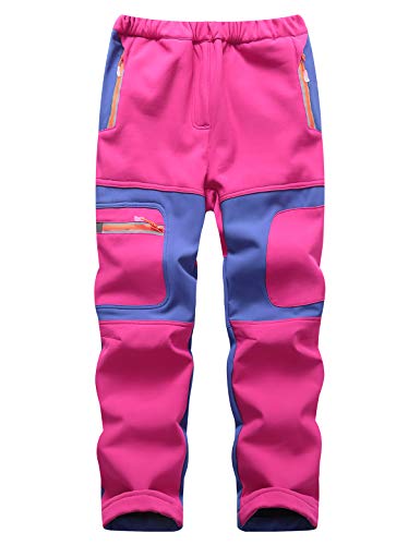 Echinodon Kinder Gefütterte Hose Softshellhose Winddicht Wasserabweisend Warm Jungen Mädchen Winter Outdoorhose Wanderhose Rosa XXL von Echinodon