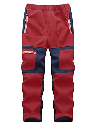 Echinodon Kinder Gefütterte Hose Softshellhose Winddicht Wasserabweisend Warm Jungen Mädchen Winter Outdoorhose Wanderhose Rot 3XL von Echinodon