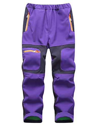 Echinodon Kinder Gefütterte Hose Softshellhose Winddicht Wasserabweisend Warm Jungen Mädchen Winter Outdoorhose Wanderhose Violett S von Echinodon