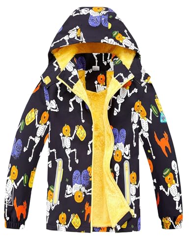 Echinodon Kinder Gefütterte Jacke Jungen Outdoorjacke mit Samtfutter Winterjacke Jacke Übergangsjacke Schwarz 140 von Echinodon