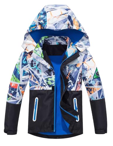 Echinodon Kinder Gefütterte Jacke Jungen Outdoorjacke wasserabweisend winddicht Teenager Übergangsjacke Wanderjacke Regenjacke Herbst Blau 170 von Echinodon