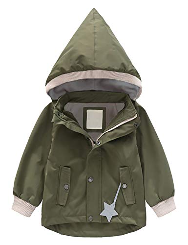 Echinodon Kinder Gefütterte Outdoorjacke Winddicht Wasserabweisend Mädchen Jungen Jacke mit Reflektoren Wanderjacke Übergangsjacke Armeegrün 100 von Echinodon