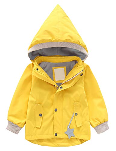 Echinodon Kinder Gefütterte Outdoorjacke Winddicht Wasserabweisend Mädchen Jungen Jacke mit Reflektoren Wanderjacke Übergangsjacke Gelb 110 von Echinodon