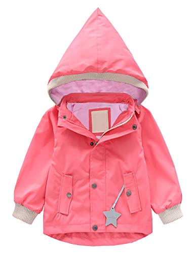 Echinodon Kinder Gefütterte Outdoorjacke Winddicht Wasserabweisend Mädchen Jungen Jacke mit Reflektoren Wanderjacke Übergangsjacke Rosa 140 von Echinodon